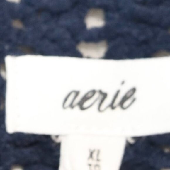 Aerie Navy Blue Open Knit Half Zip Sweater Women’s Size XL Recycled Yarn Coastal - Picture 8 of 8